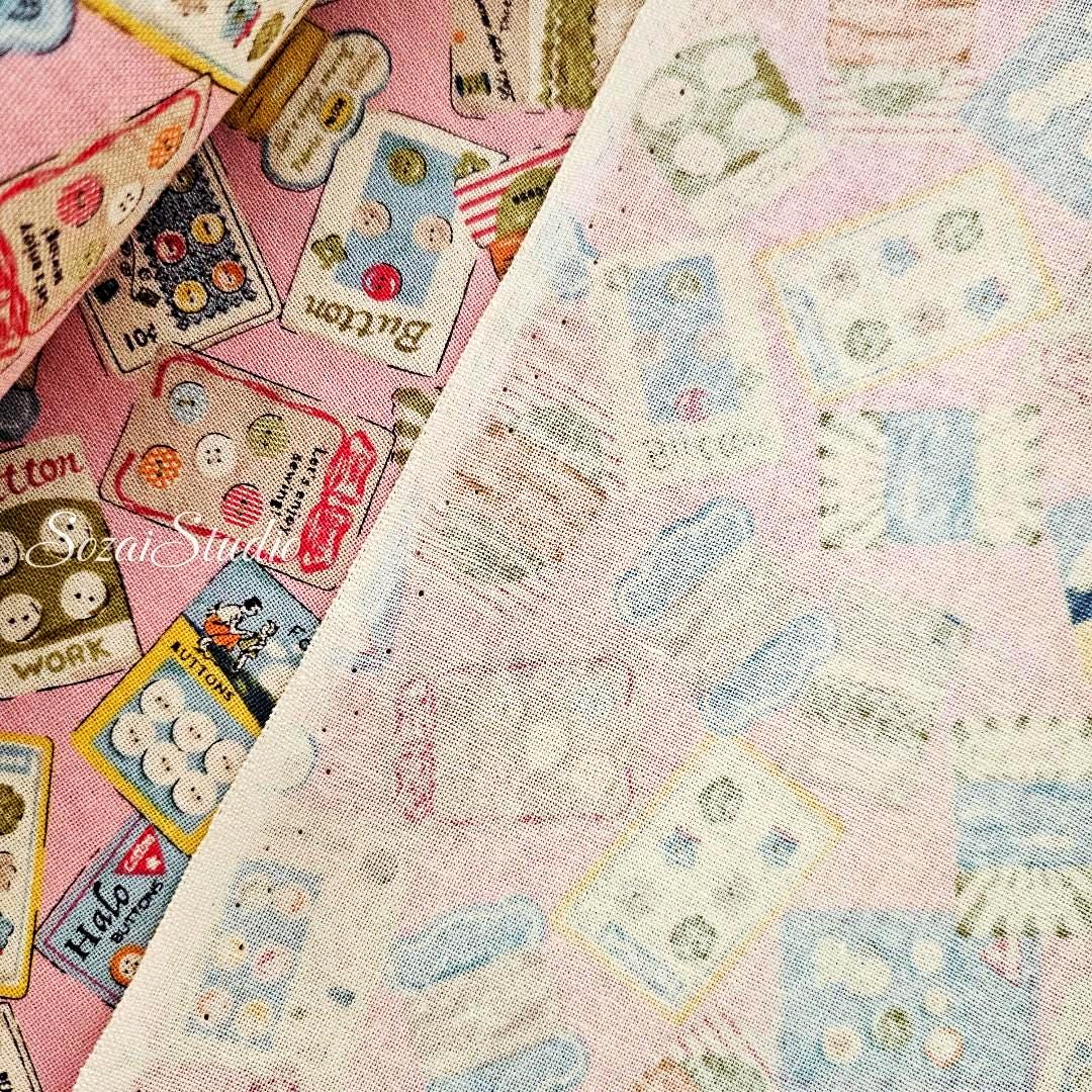 Koko Seki Japanese Cotton fabric : Retro Sewing Notions Tossed design, Pink - by the Yard
