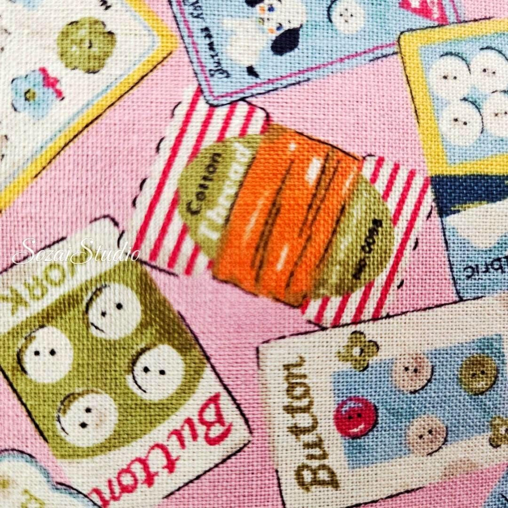 Koko Seki Japanese Cotton fabric : Retro Sewing Notions Tossed design, Pink - by the Yard