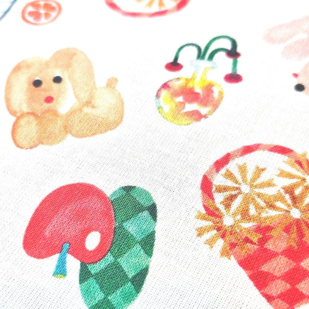 Japanese fabric - Retro style Picnic dog, White - 100% Cotton Printed Sheeting, by the yard