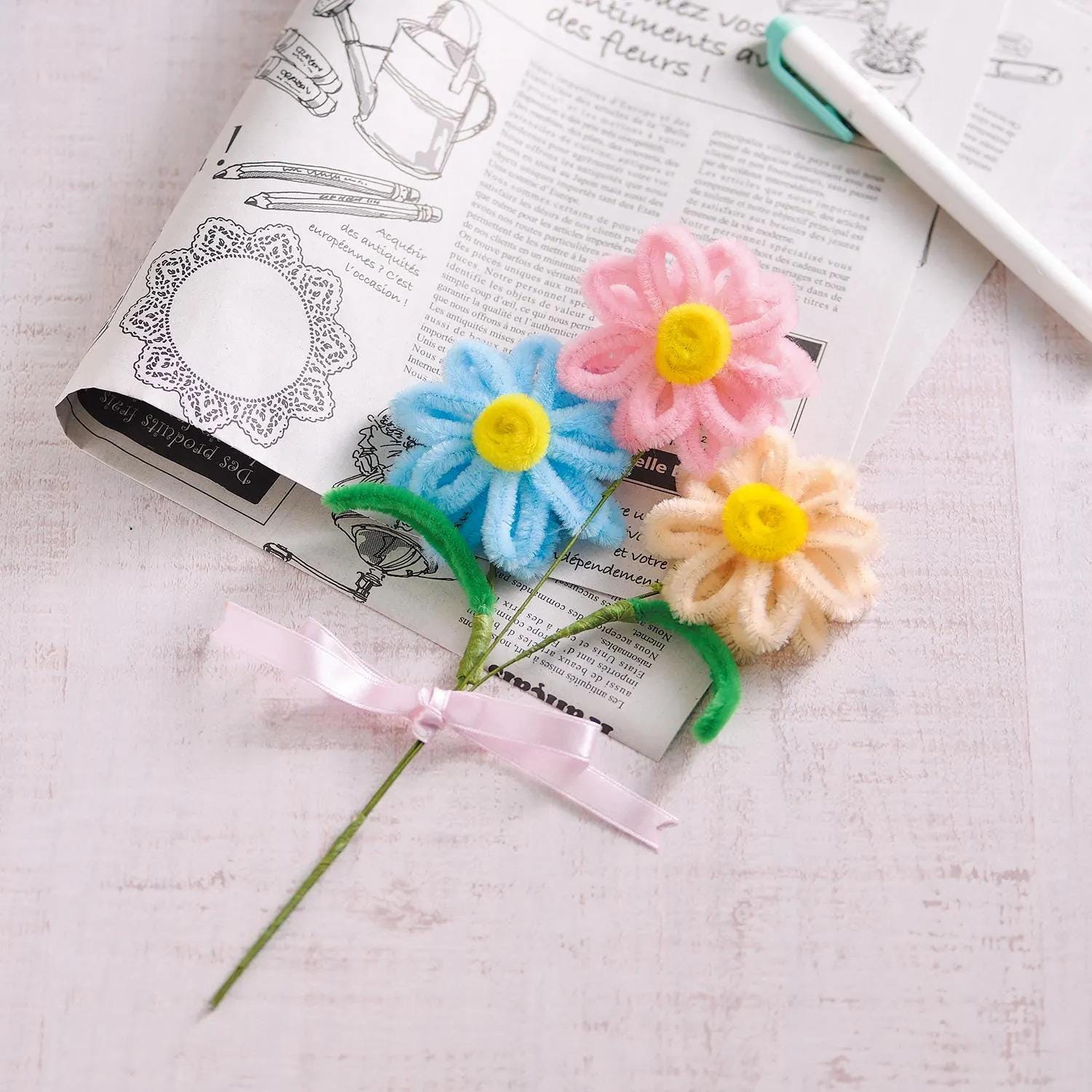 Flower Making Kit : Chenille stem Daisy (Marguerite) Flower - Made in Japan