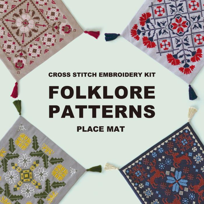 Olympus : Folklore Patterns Cross-Stitch Kit, Rose Frame Pattern, Japanese Craft kit