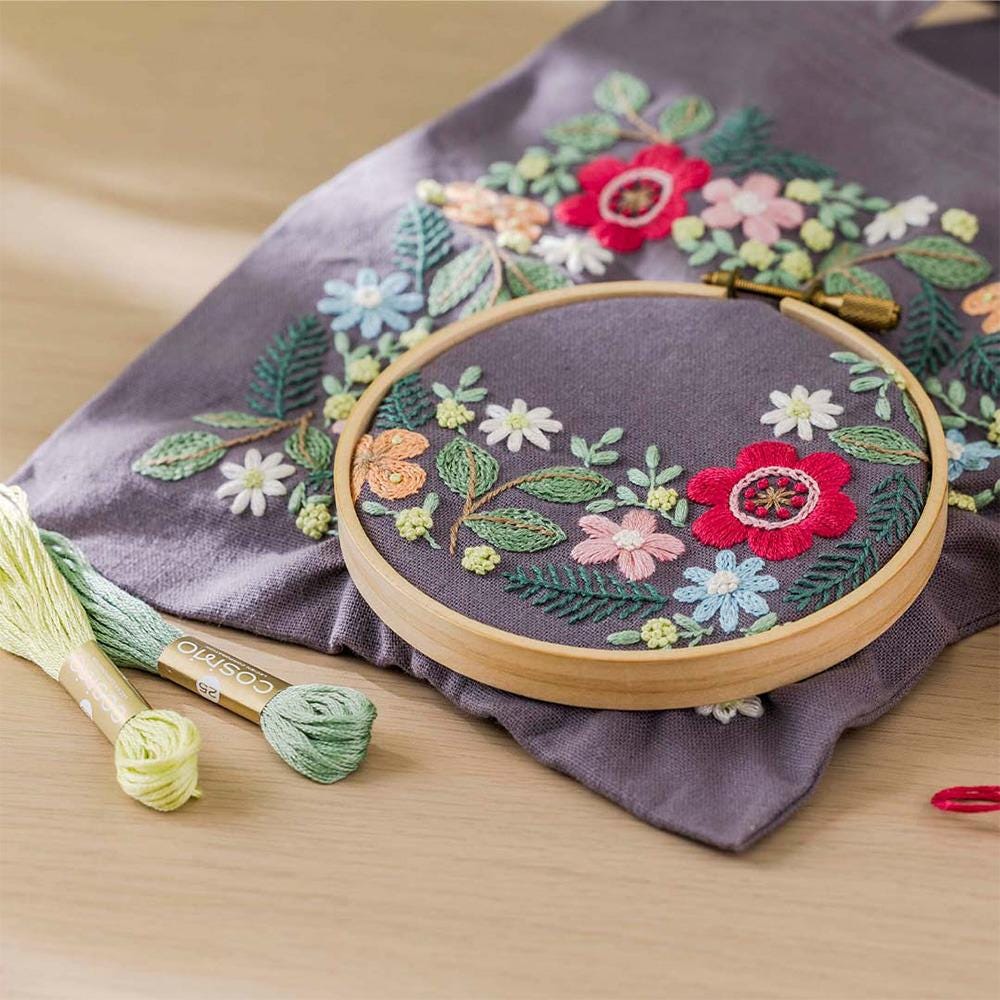 Embroidery Kit: Night Forest Floral Tote Bag - Le Cien Cosmo