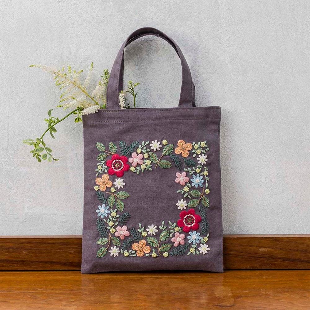 Embroidery Kit: Night Forest Floral Tote Bag - Le Cien Cosmo