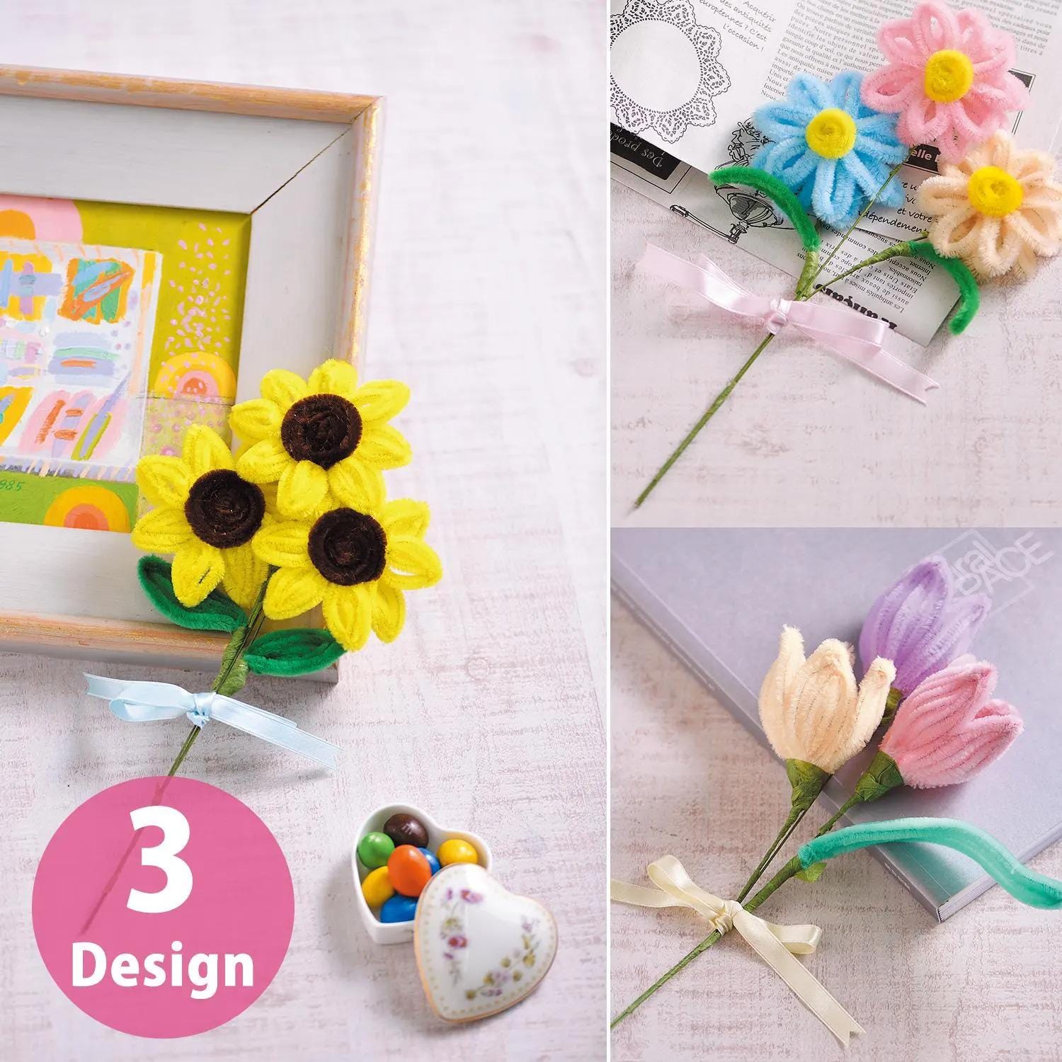 Flower Making Kit : Chenille stem Daisy (Marguerite) Flower - Made in Japan
