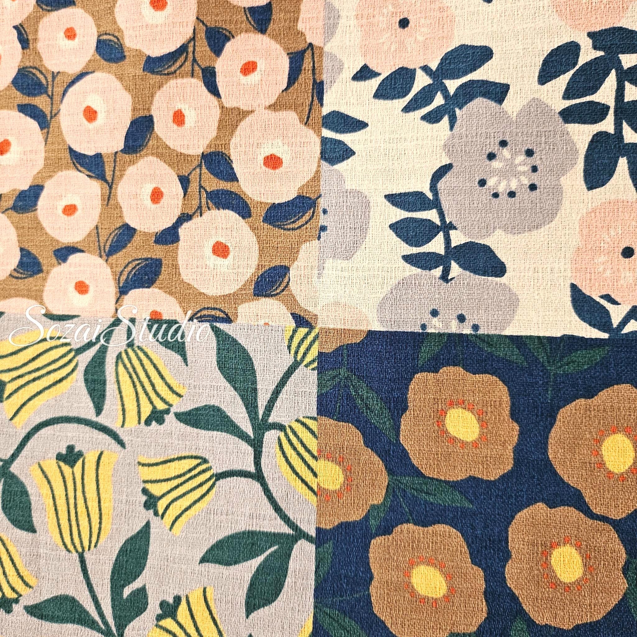 Japanese fabric : Miori Collection, Patchwork Print Fabric Cotton Dobby 6 Panel, Multi colors