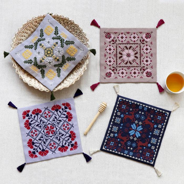 Olympus : Folklore Patterns Cross-Stitch Kit, Rose Frame Pattern, Japanese Craft kit