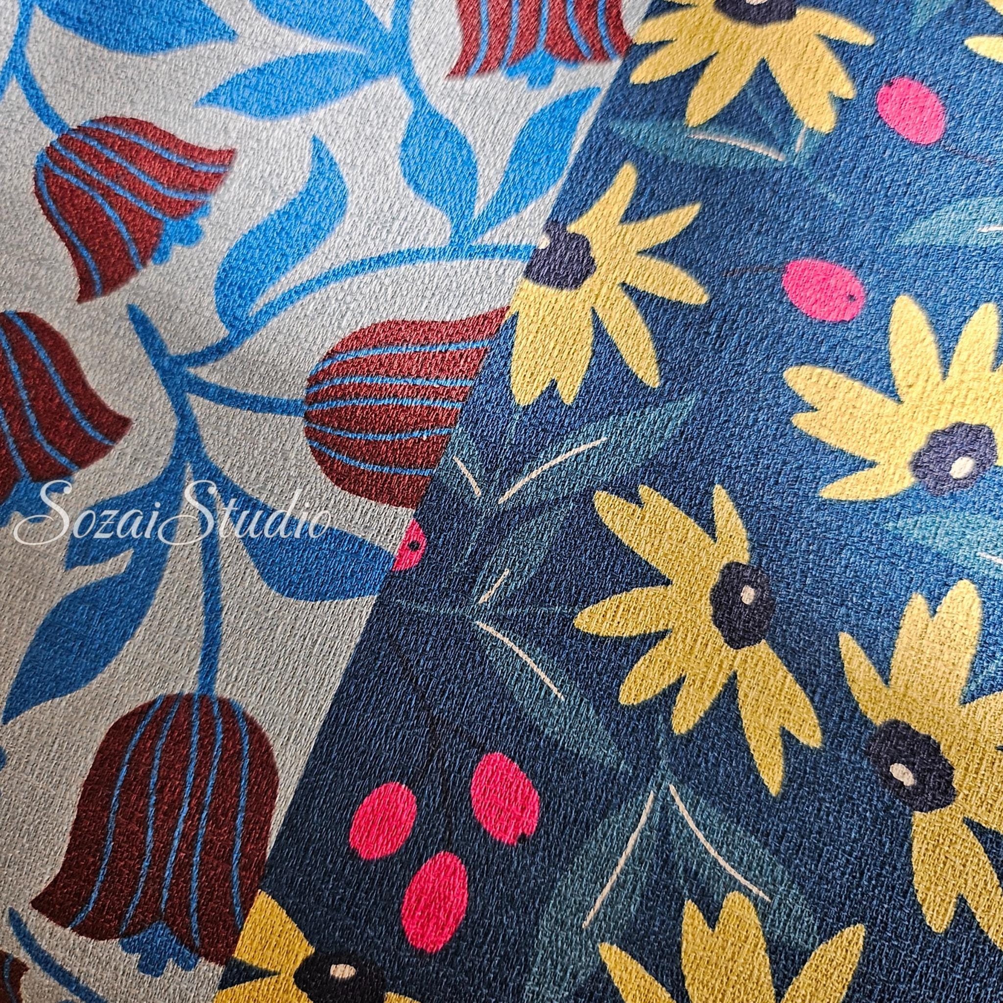 Japanese fabric : Miori Collection, Patchwork Print Fabric Cotton Dobby 6 Panel, Multi colors