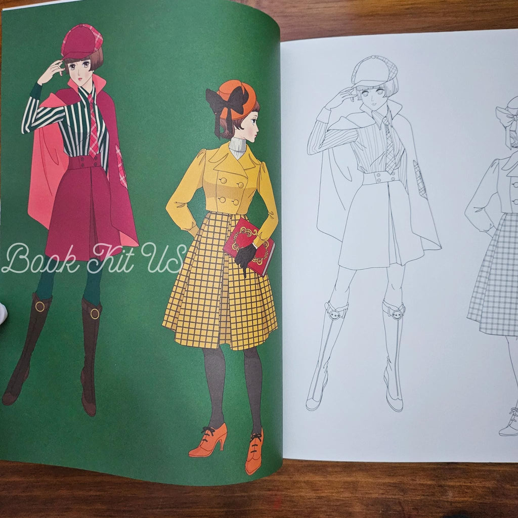 Retro Fashion Coloring Book, Japanese Craft book