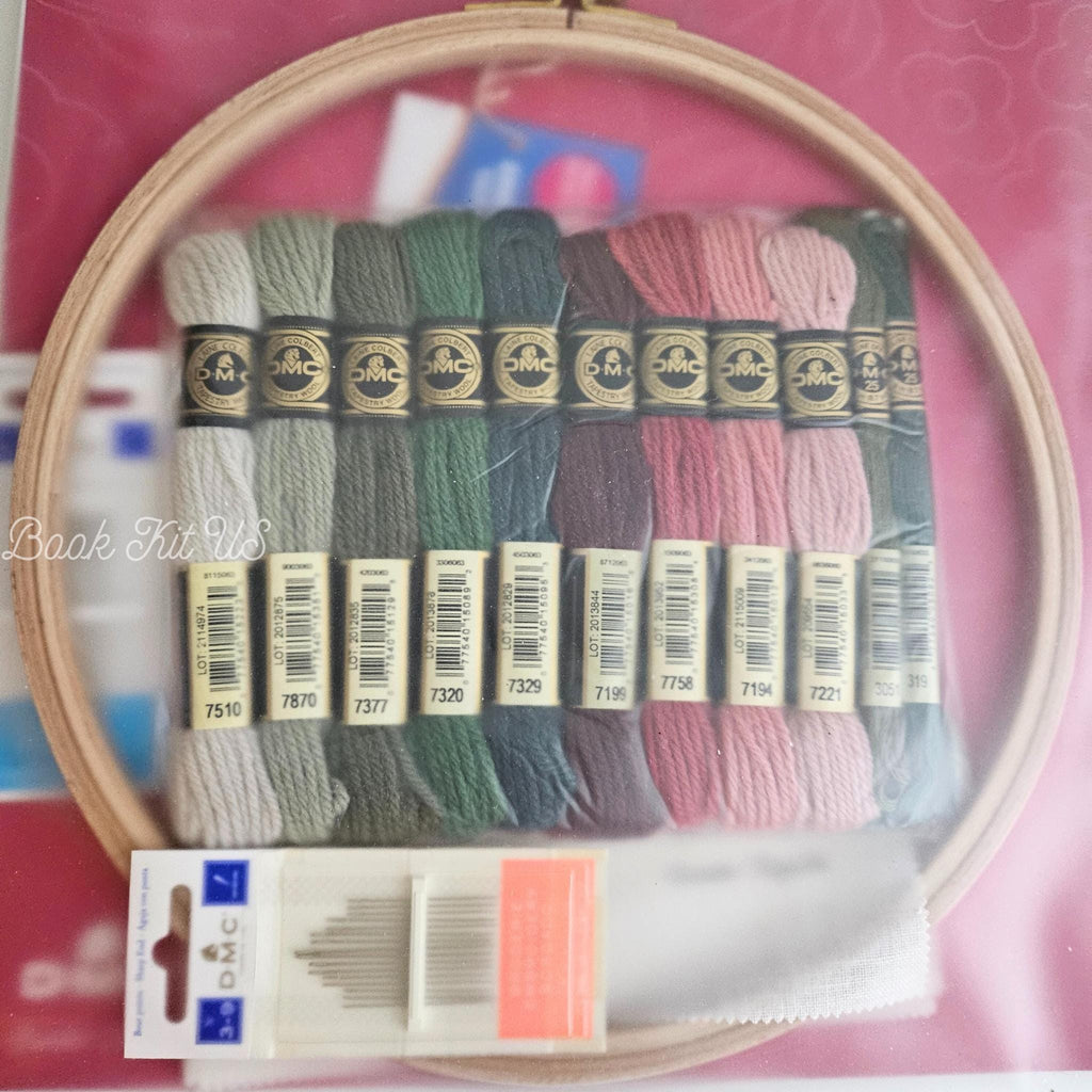 Japan Craft - DMC Embroidery kit, Yumiko Higuchi, Wool Stitching, Botanical Flower Pink Garden