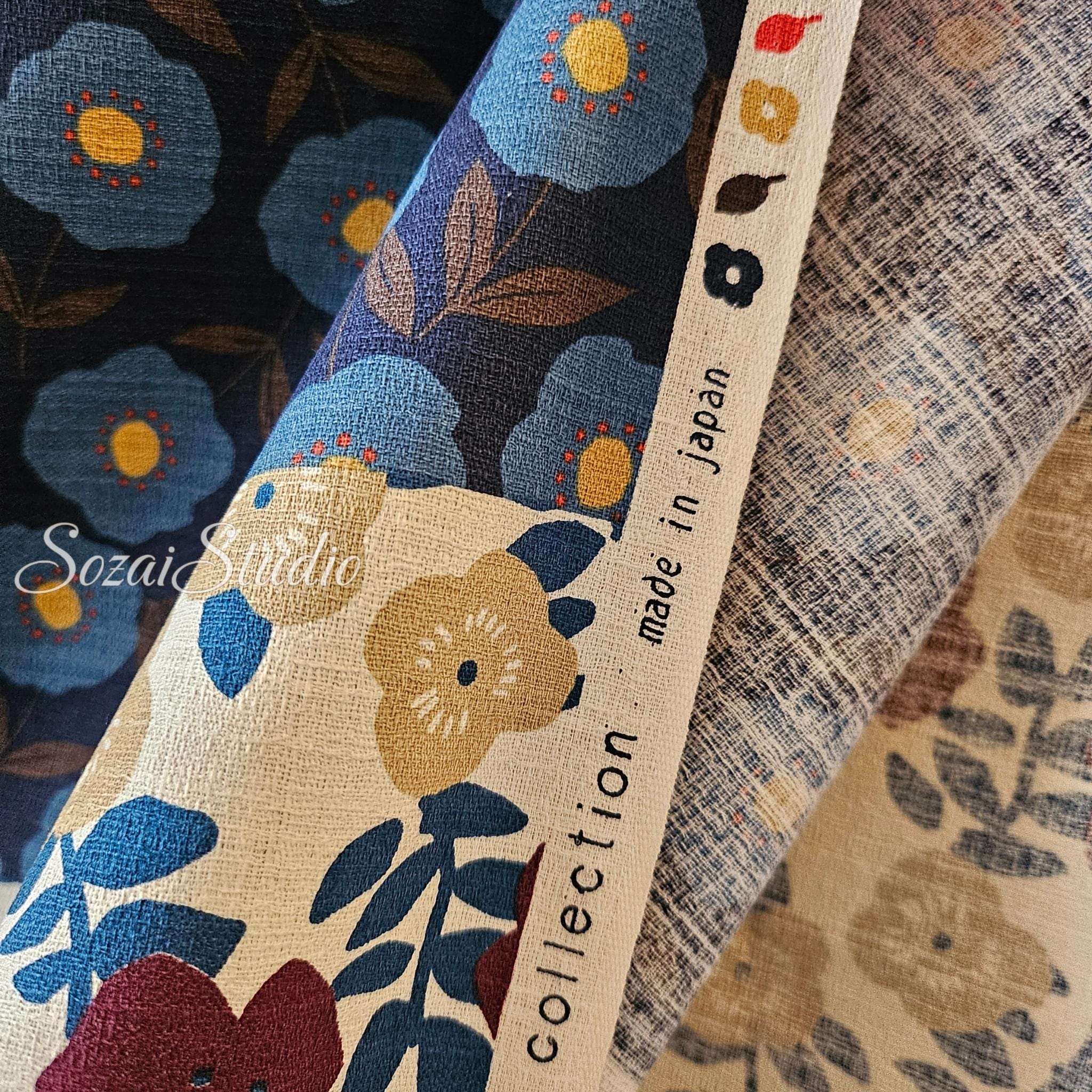 Japanese Nordic Floral Cotton Dobby Fabric, Retro Print - Brown