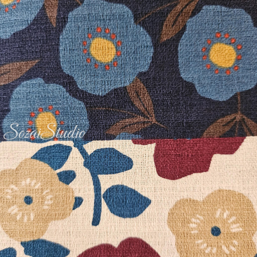 Japanese Nordic Floral Cotton Dobby Fabric, Retro Print - Brown