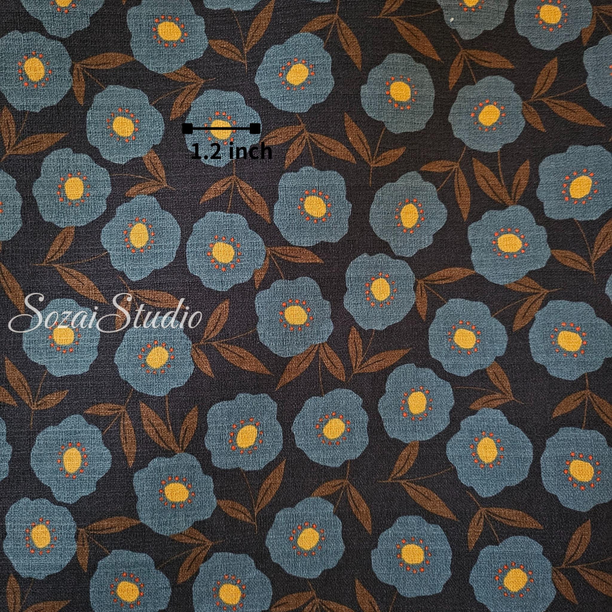 Japanese Nordic Floral Cotton Dobby Fabric, Retro Print - Brown