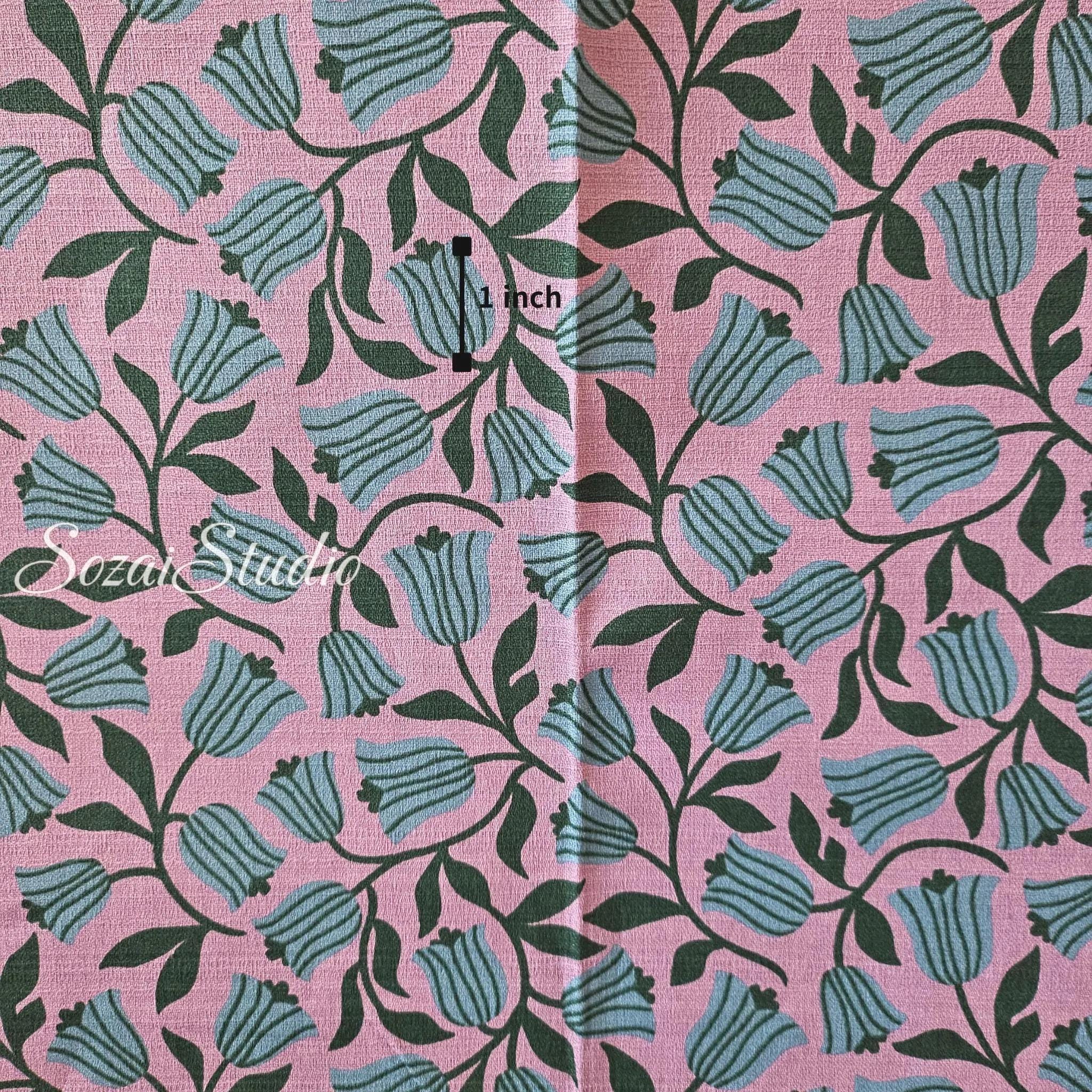 Japanese Nordic Floral Cotton Dobby Fabric, Retro Print- Multiple colors