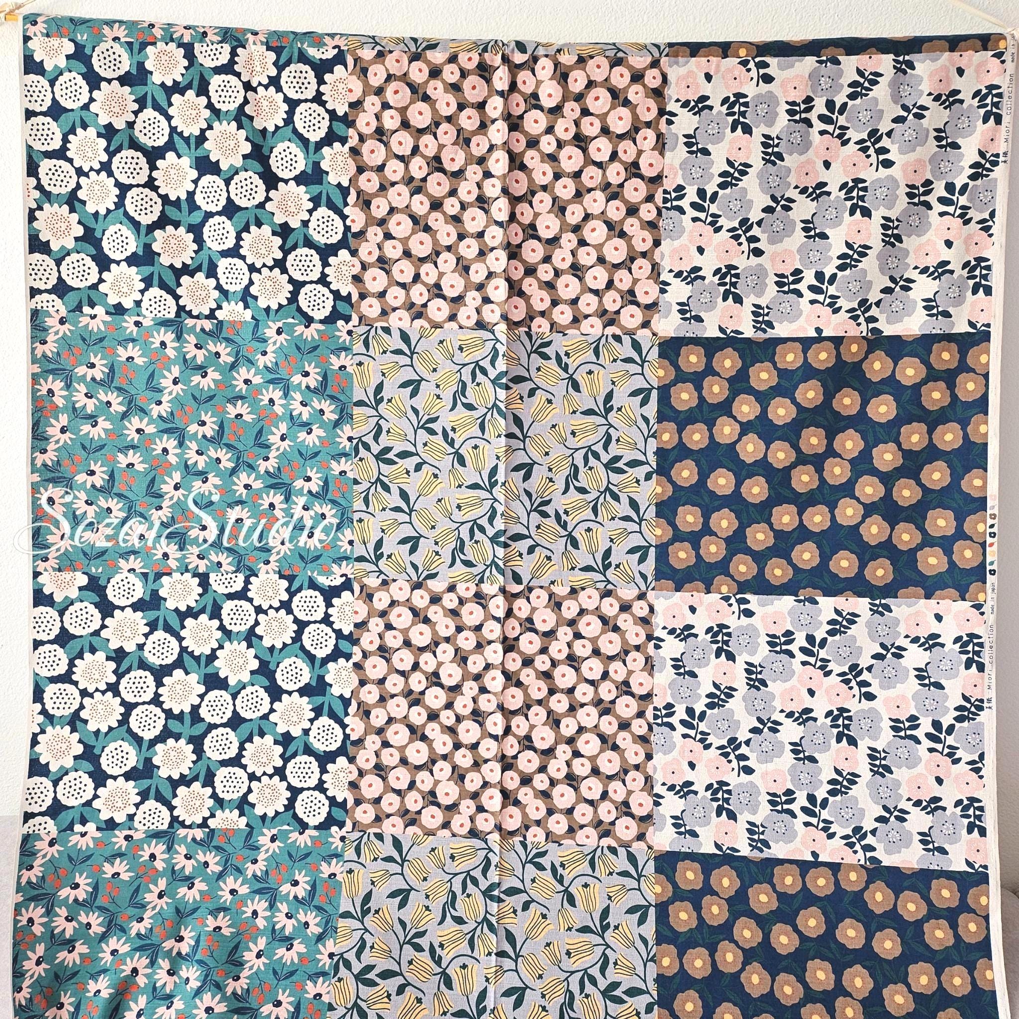 Japanese fabric : Miori Collection, Patchwork Print Fabric Cotton Dobby 6 Panel, Multi colors
