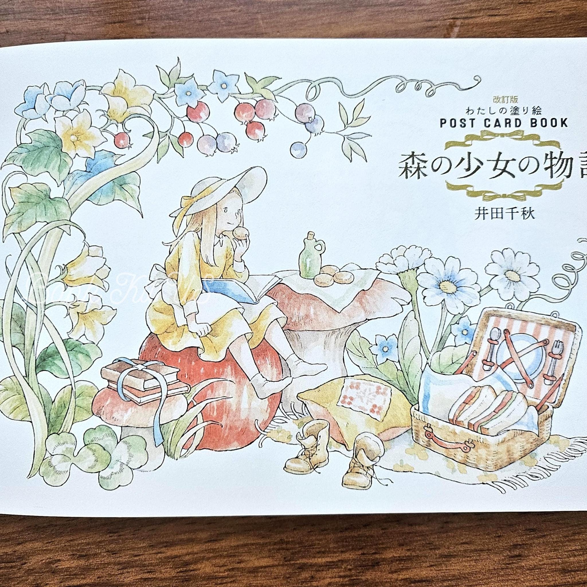 Forest Girl's Dream : A Woodland Tale - Post Card Size Japanese Coloring Book by Chiaki Ida