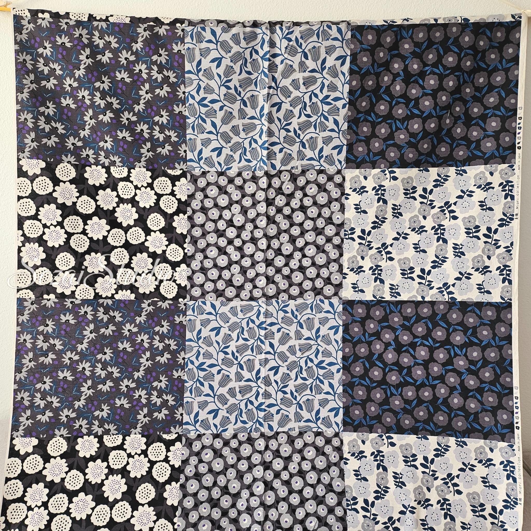 Japanese fabric : Miori Collection, Patchwork Print Fabric Cotton Dobby 6 Panel, Multi colors