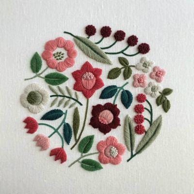Japan Craft - DMC Embroidery kit, Yumiko Higuchi, Wool Stitching, Botanical Flower Pink Garden