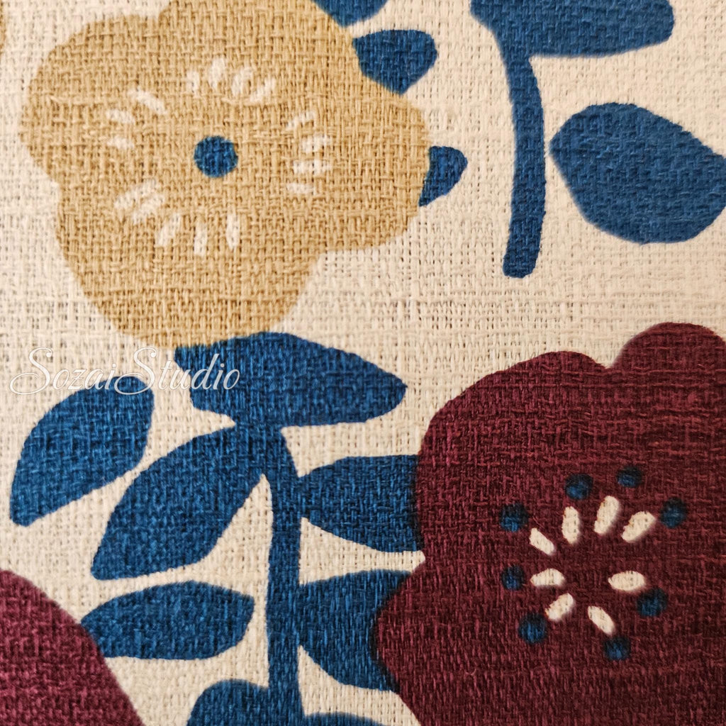 Japanese Nordic Floral Cotton Dobby Fabric, Retro Print - Brown