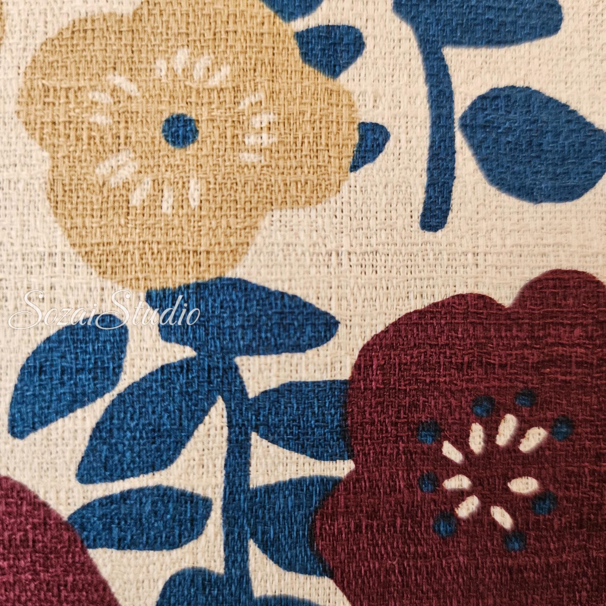 Japanese Nordic Floral Cotton Dobby Fabric, Retro Print - Brown