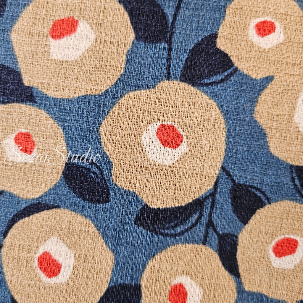 Japanese Nordic Floral Cotton Dobby Fabric, Retro Print - Brown
