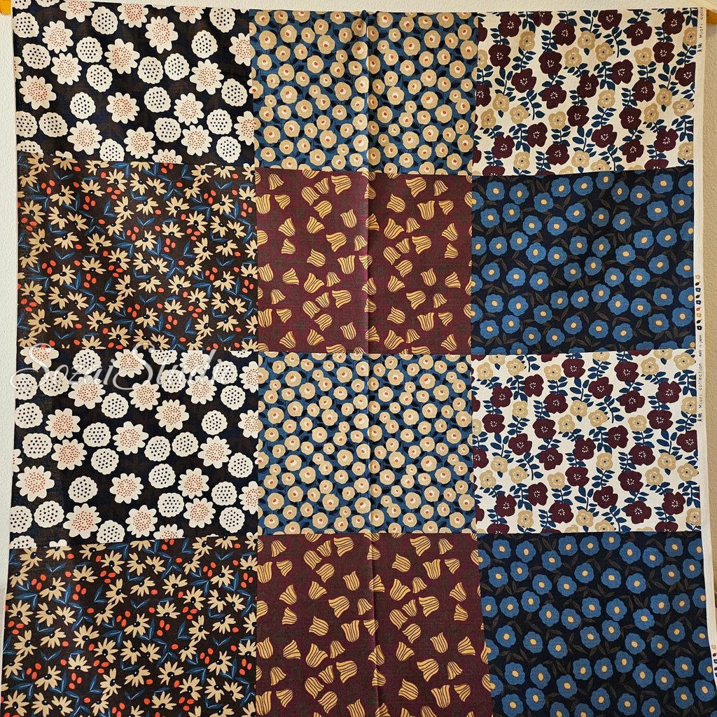 Japanese Nordic Floral Cotton Dobby Fabric, Retro Print - Brown