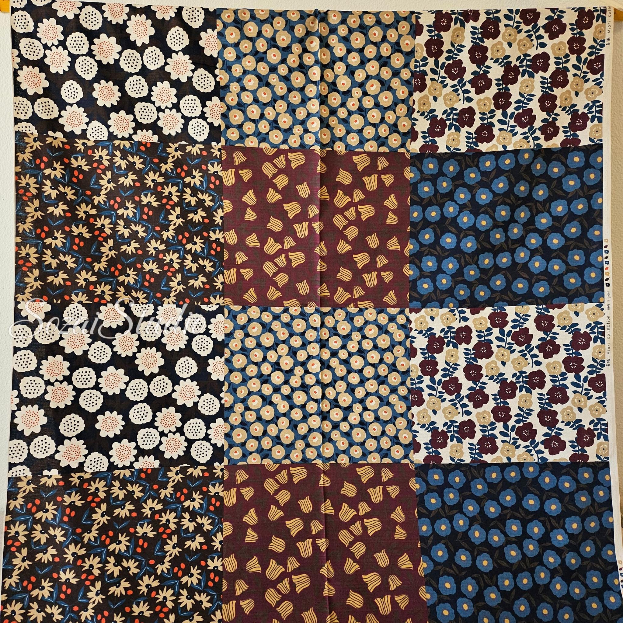 Japanese Nordic Floral Cotton Dobby Fabric, Retro Print - Brown