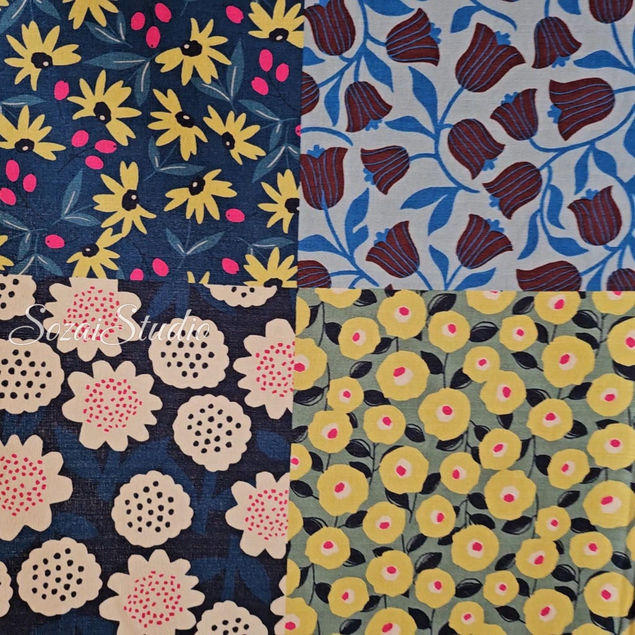 Japanese fabric : Miori Collection, Patchwork Print Fabric Cotton Dobby 6 Panel, Multi colors