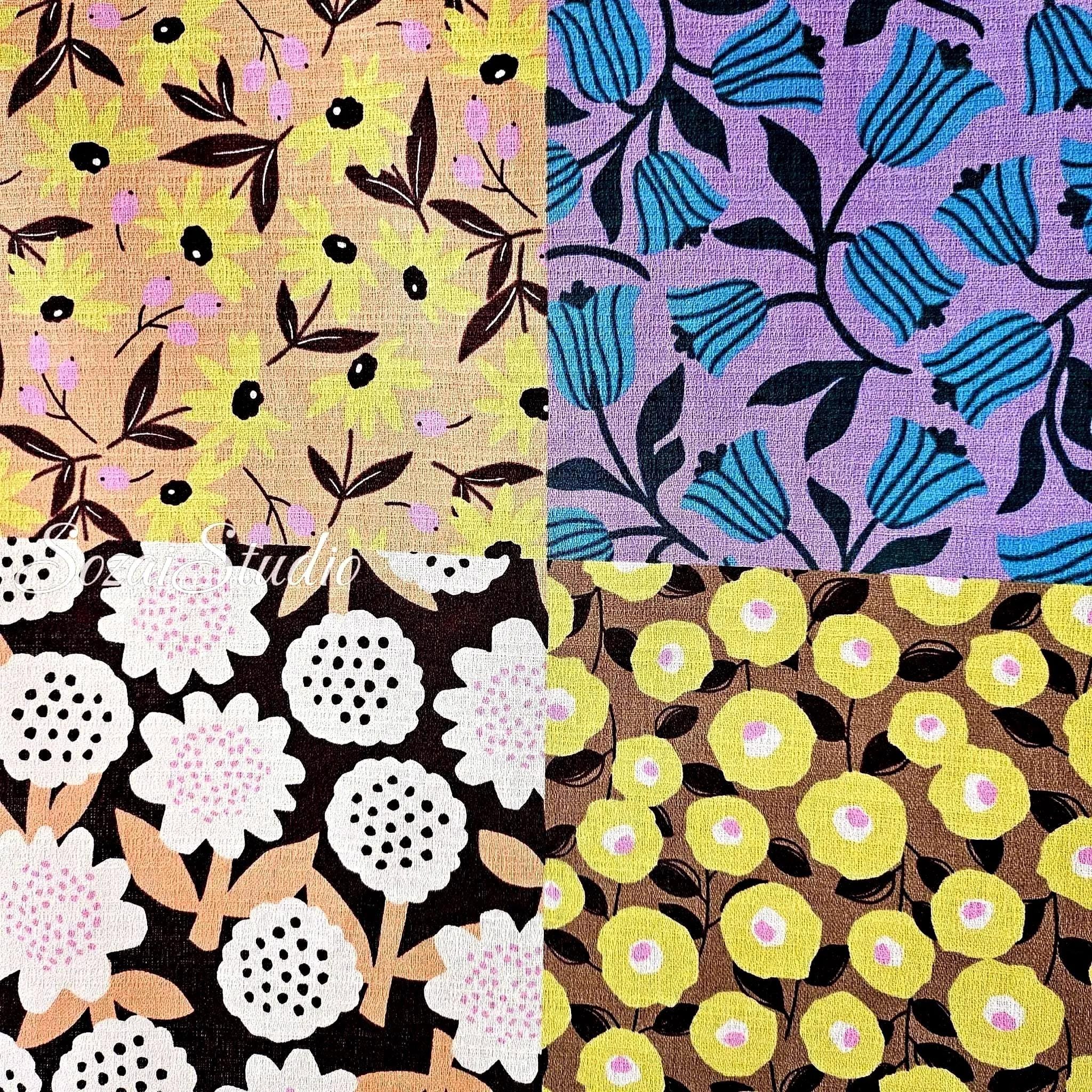 Japanese Nordic Floral Cotton Dobby Fabric, Retro Print- Multiple colors