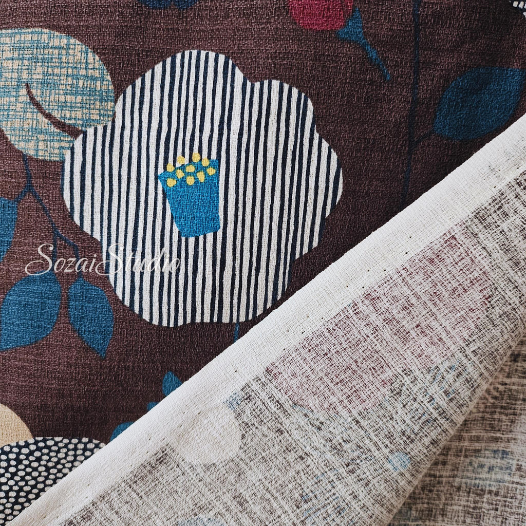 1 Yard Japan imported, Dobby Cotton 100% - Camellia and Poppy flowers, Brown