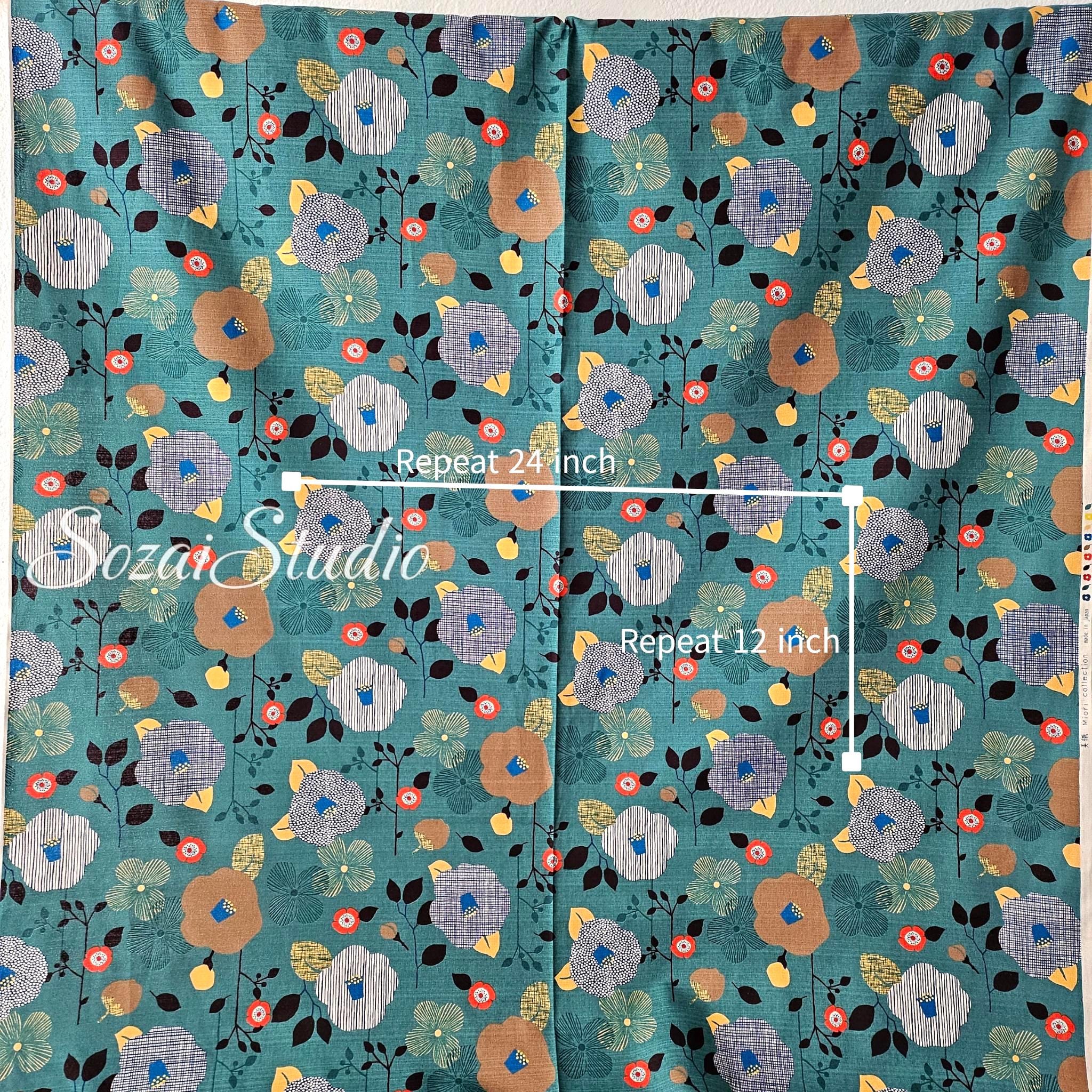 1 Yard Japan imported, Dobby Cotton 100% - Camellia and Poppy flowers, Green