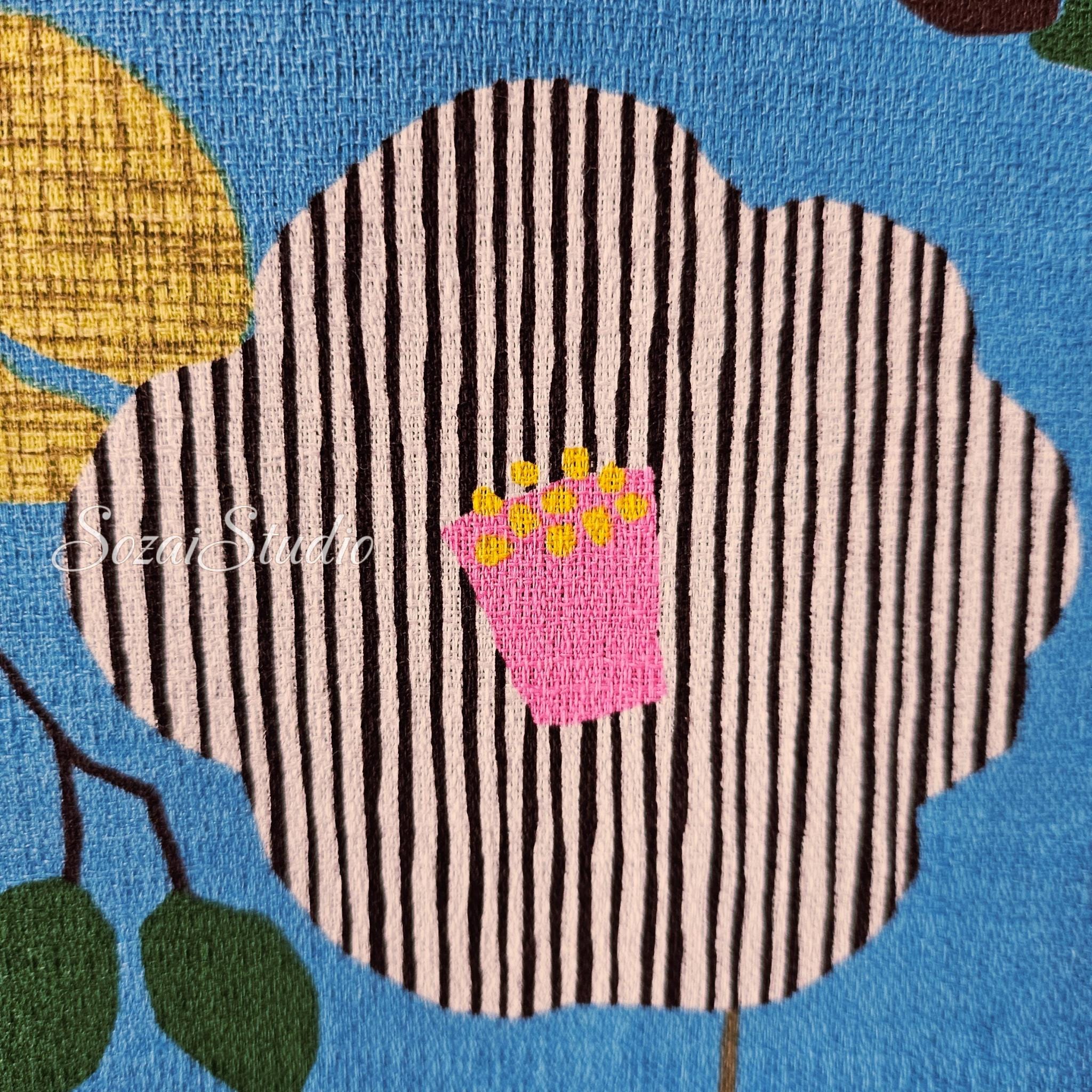 1 Yard Japan imported, Dobby Cotton 100% - Camellia and Poppy flowers, Sky Blue