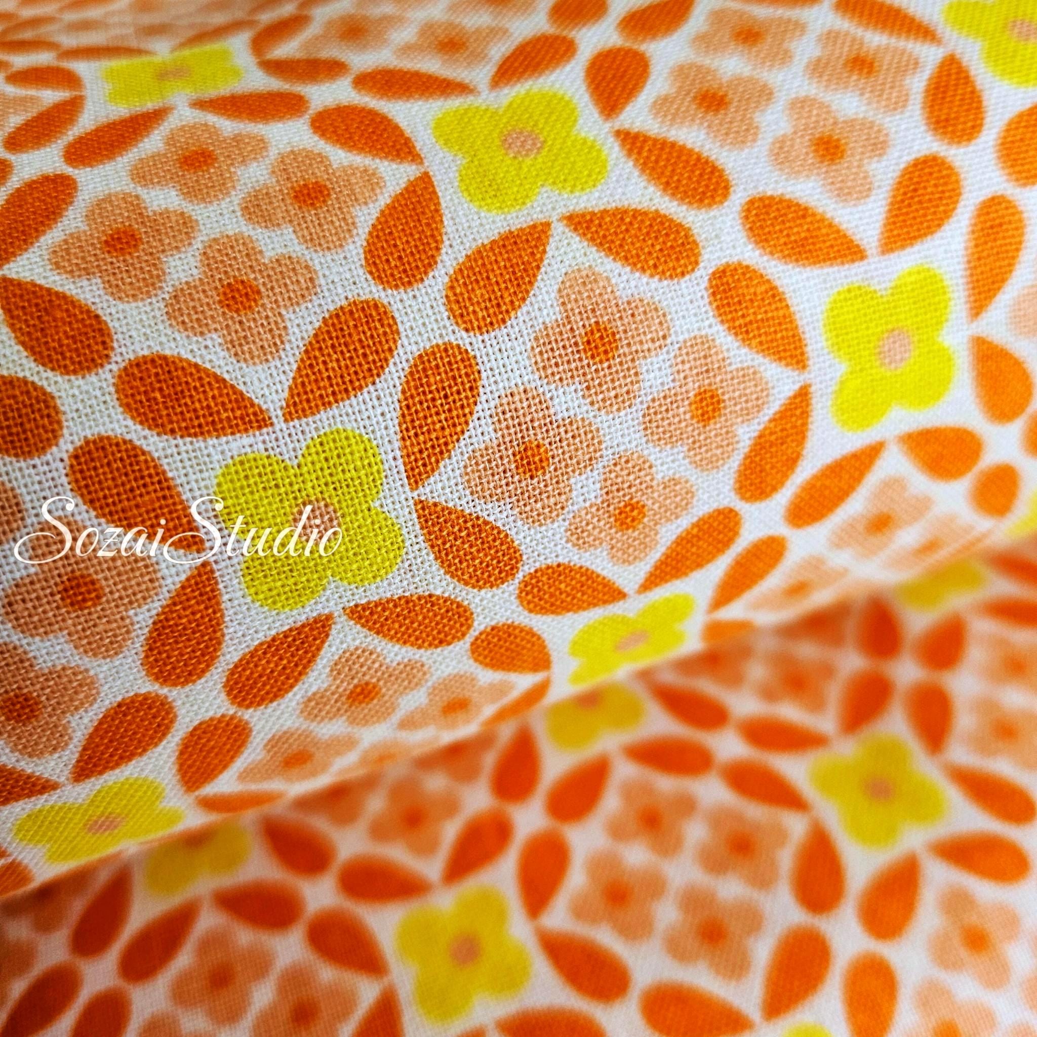 1 yard, 1970'S Retro Flower Lattice by KOKO SEKI : 100% Cotton Print, Orange