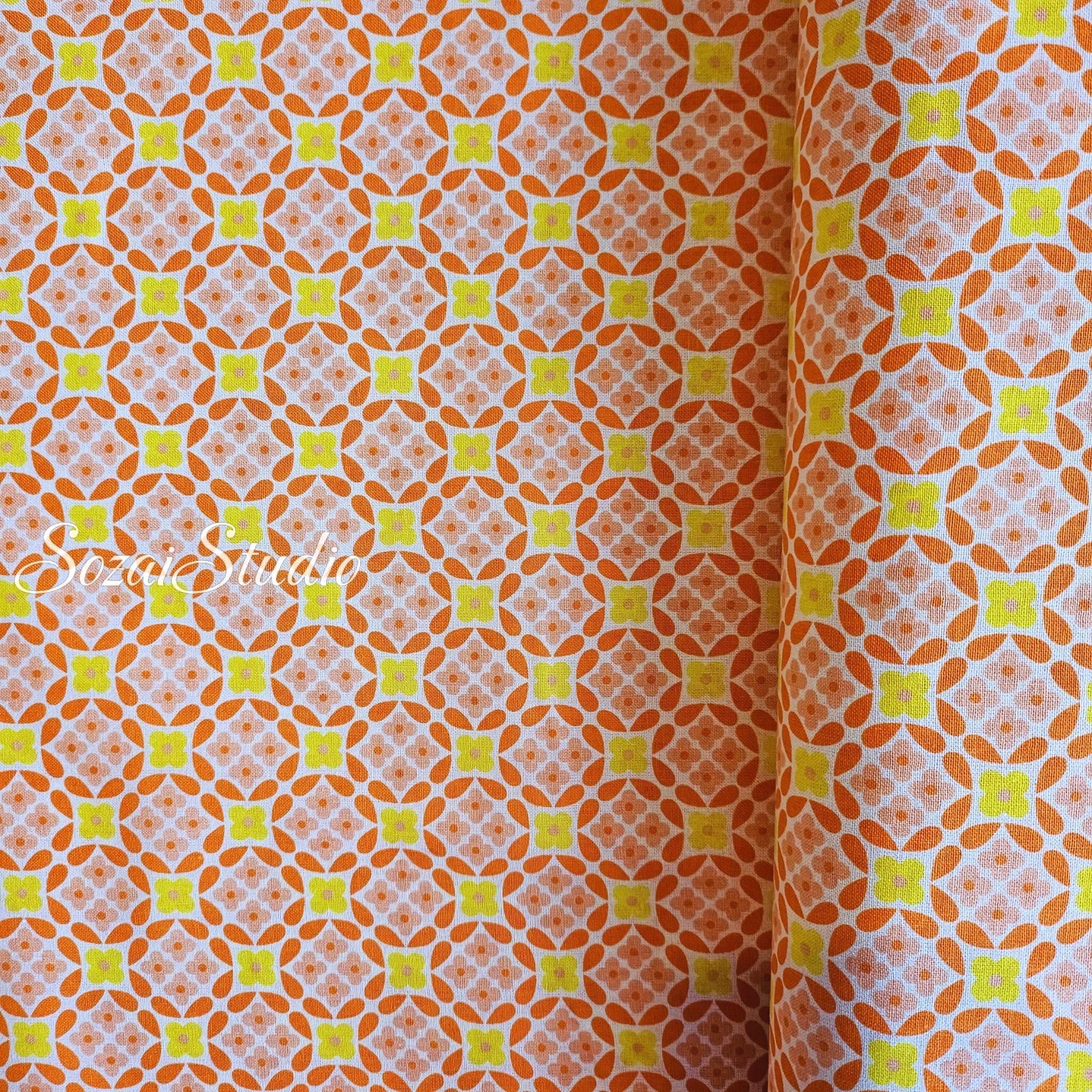 1 yard, 1970'S Retro Flower Lattice by KOKO SEKI : 100% Cotton Print, Orange