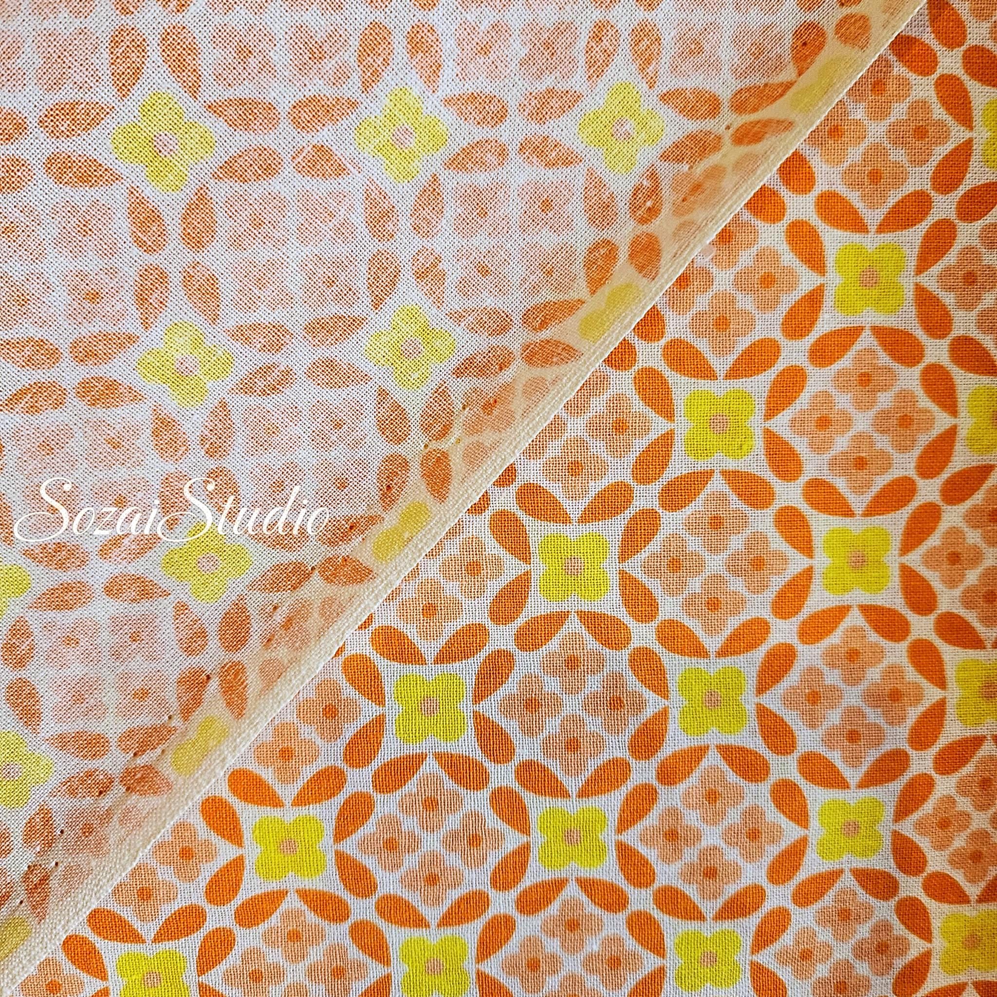 1 yard, 1970'S Retro Flower Lattice by KOKO SEKI : 100% Cotton Print, Orange