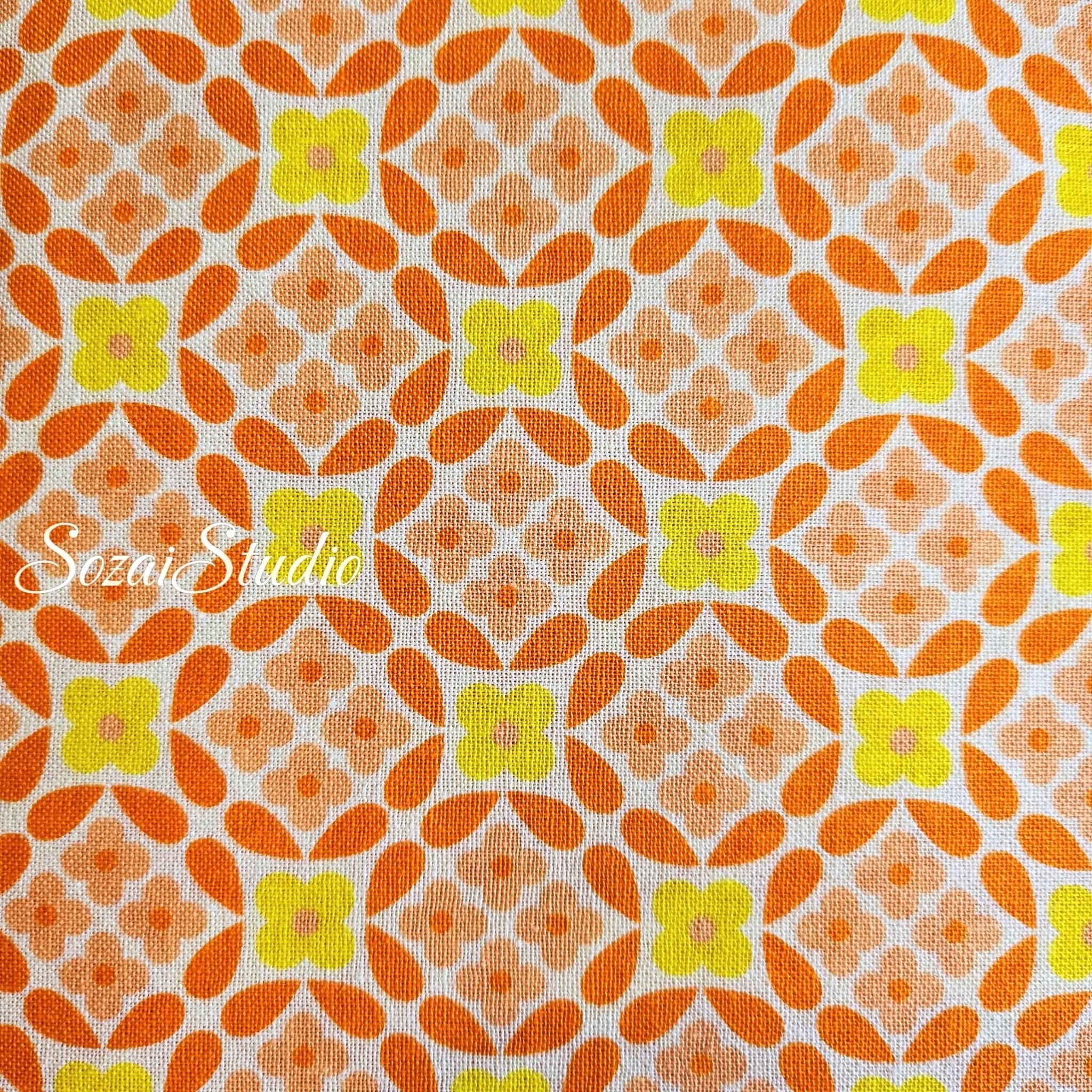 1 yard, 1970'S Retro Flower Lattice by KOKO SEKI : 100% Cotton Print, Orange